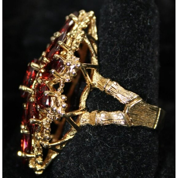 Vtg .925 Sterling Silver Red Garnet Crystal Vermeil Cocktail Ring W/Branching De - Picture 2 of 6